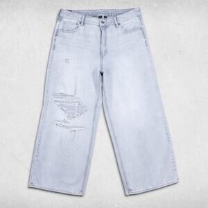 American Eagle Jeans Womens 14 Blue Light Wash High-Rise Baggy Wide Leg Skater
